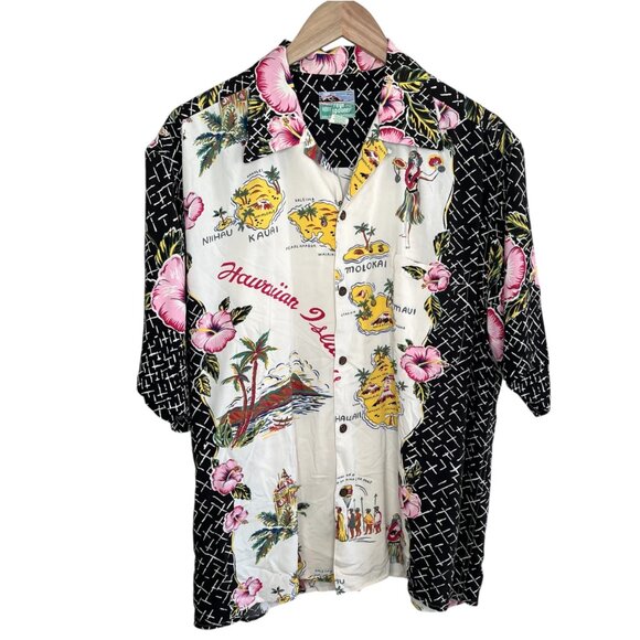 Vintage Reyn Spooner Hawaiian Islands Hula Girl Casual Button Down Shirt Large - Picture 1 of 8